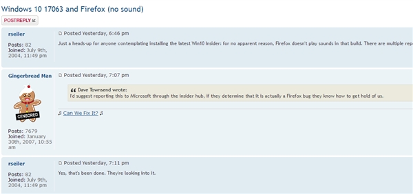 Windows 10 build 17063導(dǎo)致火狐瀏覽器失聲 Windows 10 build 17063導(dǎo)致火狐瀏覽器失聲