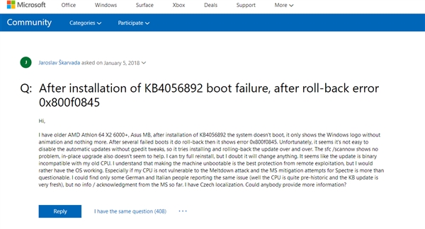 Windows 10 CPU漏洞補(bǔ)丁讓電腦變磚 Windows 10 CPU漏洞補(bǔ)丁讓電腦變磚