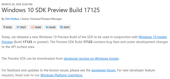 微軟發(fā)布Windows 10 SDK預覽版Build 17125下載 微軟發(fā)布Windows 10 SDK預覽版Build 17125下載