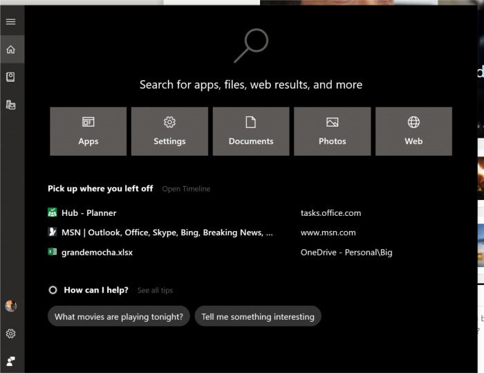 微軟在Windows 10上測(cè)試Cortana 主屏幕全新用戶(hù)界面