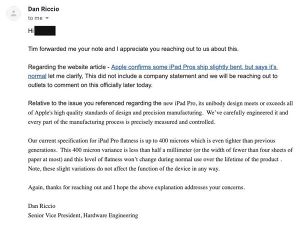 蘋果高管回應iPad Pro “彎曲門”:完全沒問題 蘋果高管回應iPad Pro “彎曲門”:完全沒問題